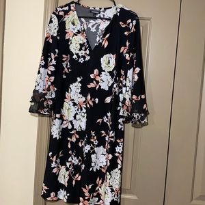 Floral dress- black and peach- Size Large